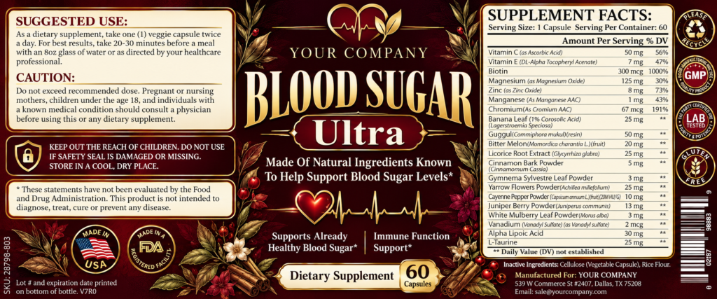 Blood Sugar Ultra Supplement Label – Luxury & Premium Design