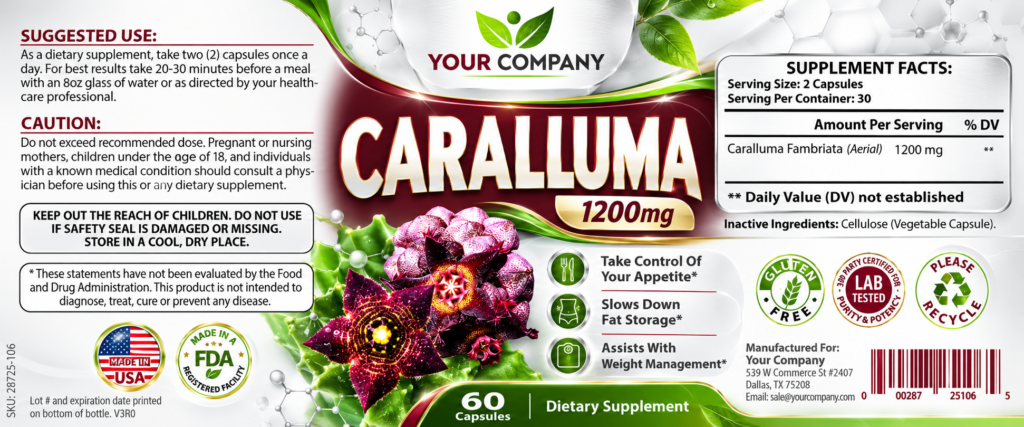 Caralluma Supplement Label – Classic & Elegant Design
