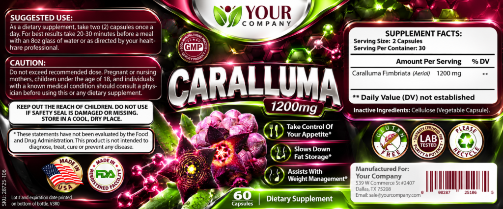 Caralluma Supplement Label – Futuristic & Neon Design