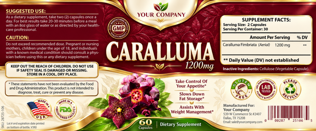 Caralluma Supplement Label – Luxury & Premium Design