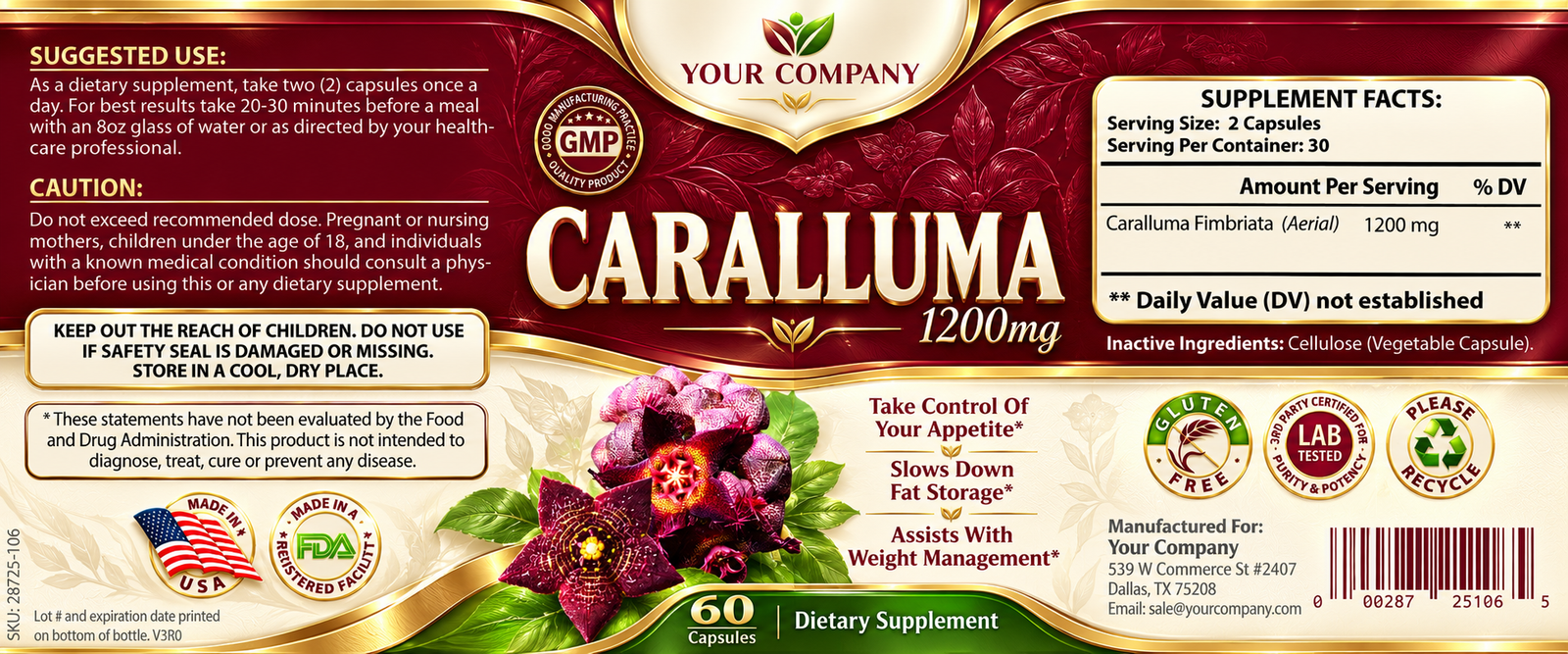 Caralluma Supplement Label – Luxury & Premium Design