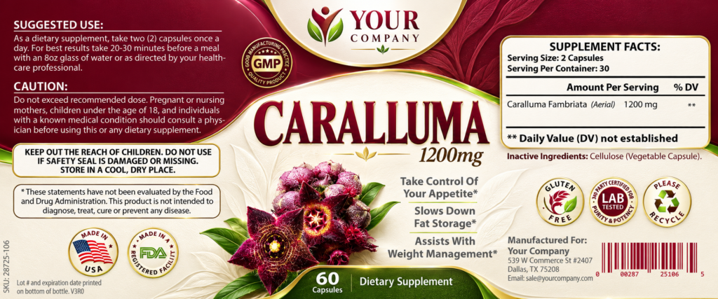 Caralluma Supplement Label – Modern & Clean Design