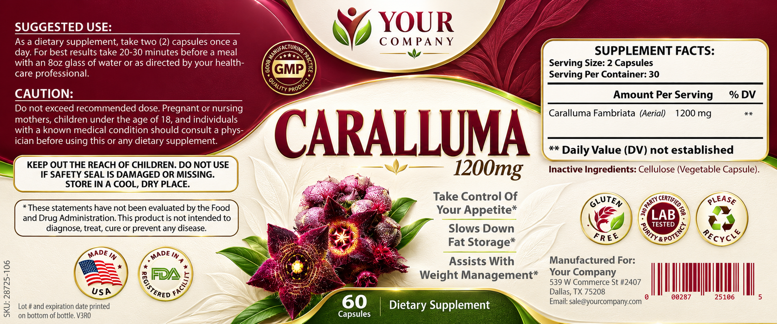 Caralluma Supplement Label – Modern & Clean Design