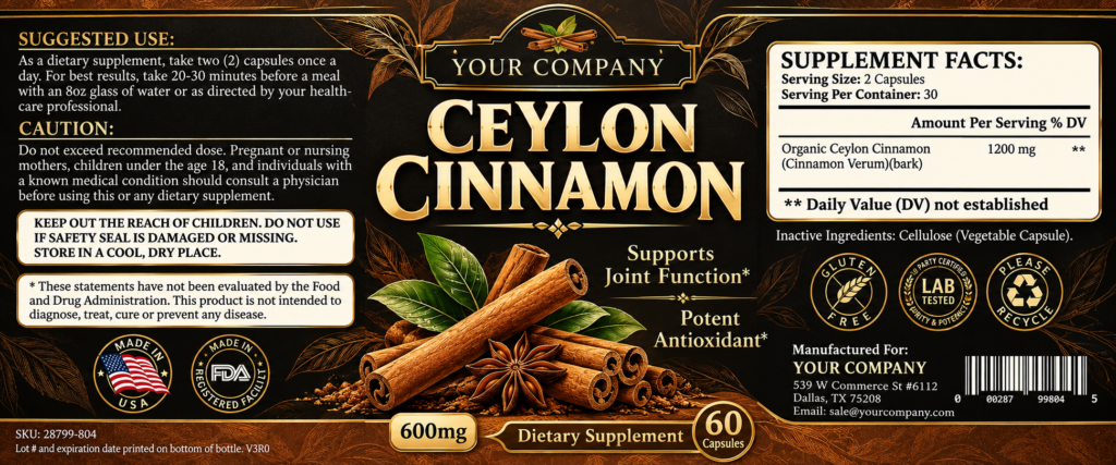 Ceylon Cinnamon Supplement Label – Luxury & Premium Design