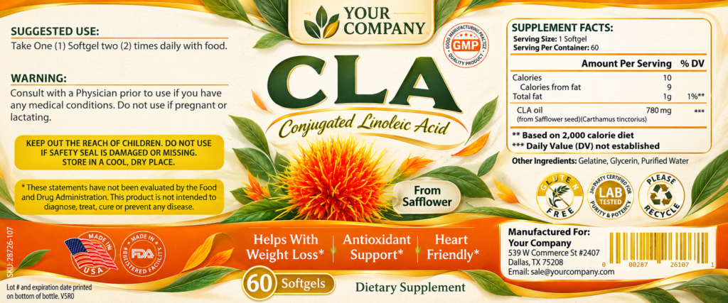 CLA Softgel Supplement Label – Botanical & Natural Design