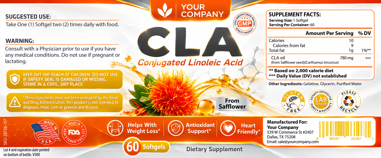 CLA Softgel Supplement Label – Classic & Elegant Design