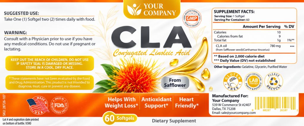 CLA Softgel Supplement Label – Modern & Clean Design