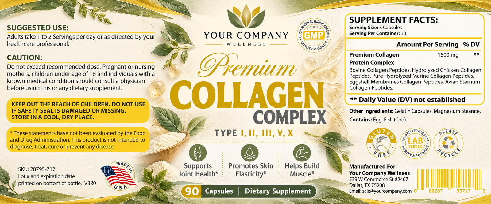 Collagen Complex Skin Care Label – Botanical & Natural Design