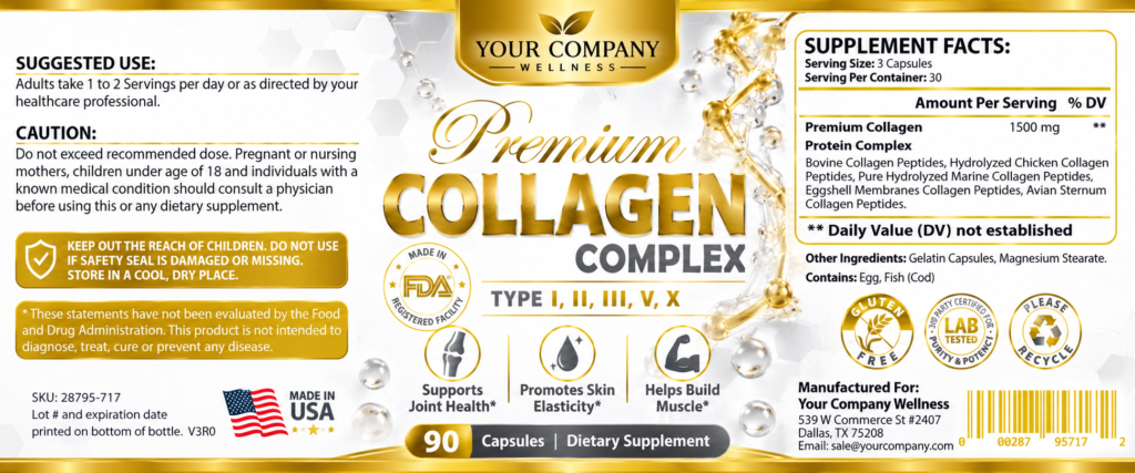 Collagen Complex Skin Care Label – Classic & Elegant Design
