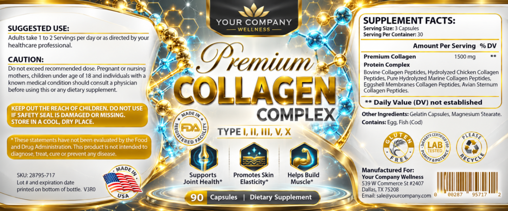 Collagen Complex Skin Care Label – Futuristic & Neon Design
