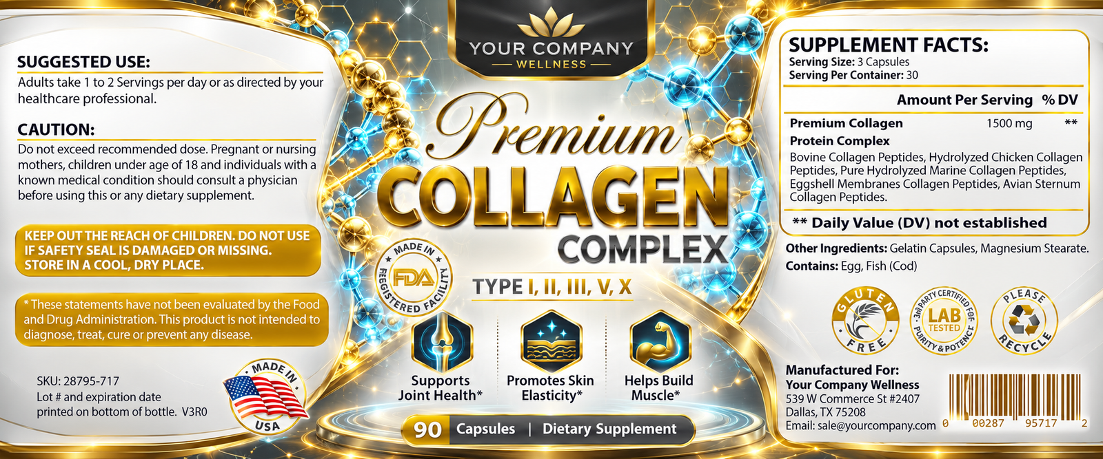 Collagen Complex Skin Care Label – Futuristic & Neon Design