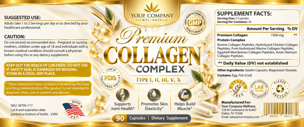 Collagen Complex Skin Care Label – Luxury & Premium Design