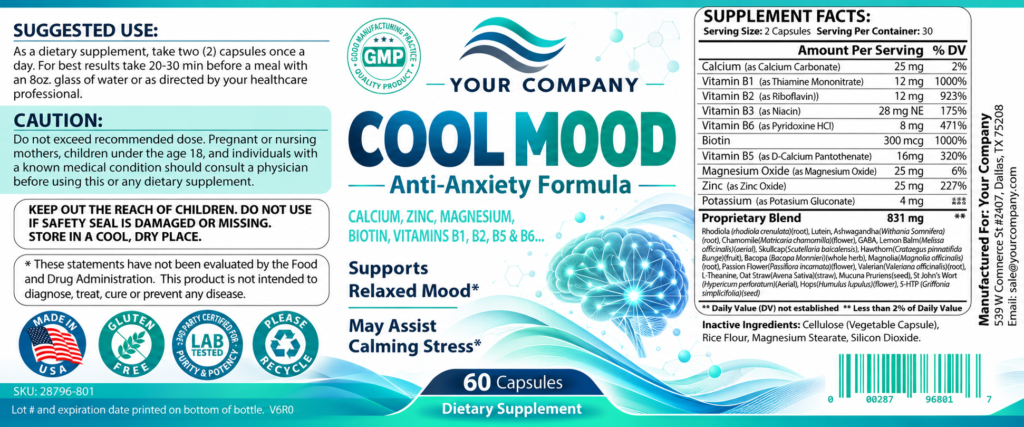 Cool Mood Supplement Label – Classic & Elegant Design