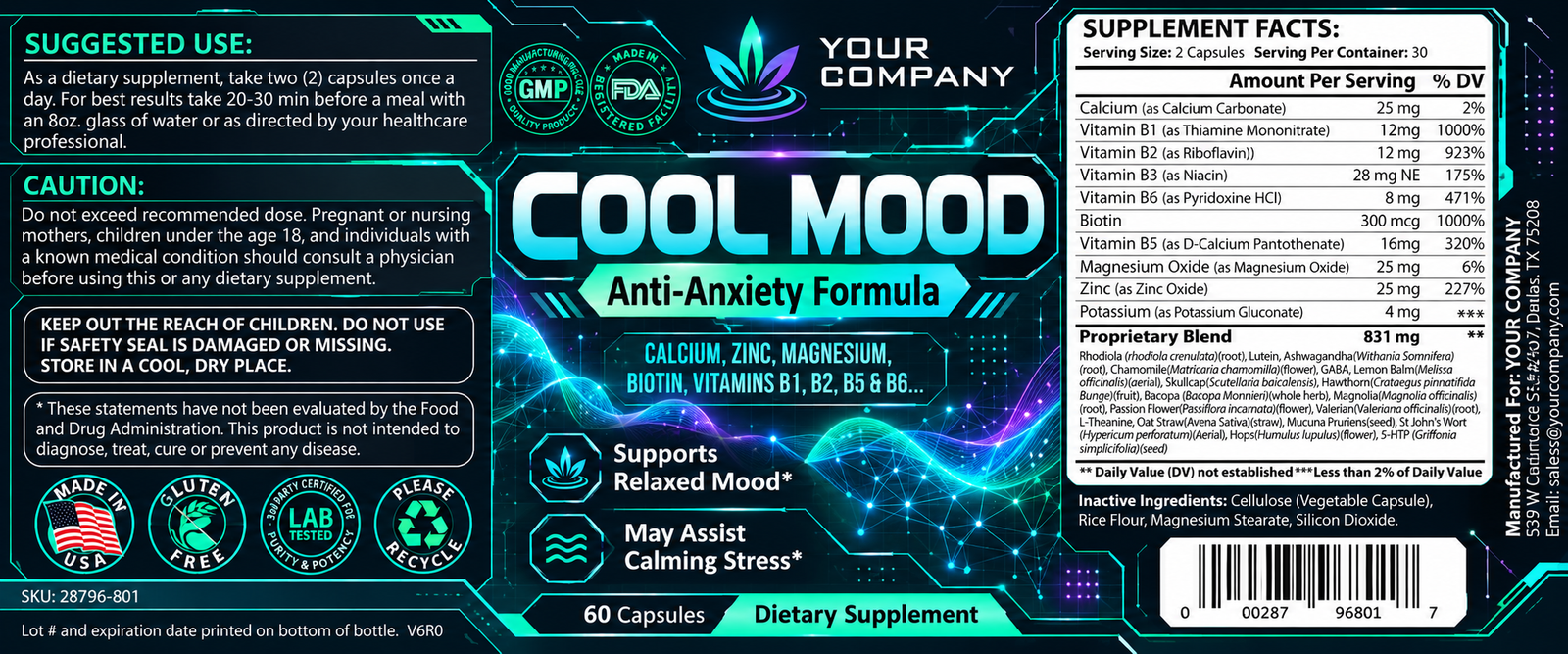 Cool Mood Supplement Label – Futuristic & Neon Design