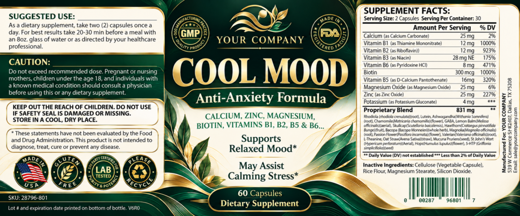 Cool Mood Supplement Label – Luxury & Premium Design