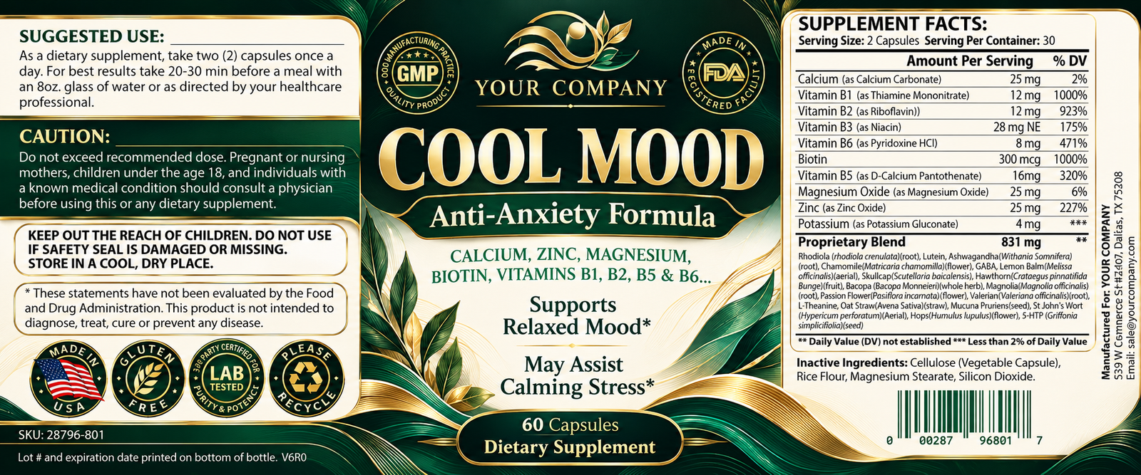 Cool Mood Supplement Label – Luxury & Premium Design
