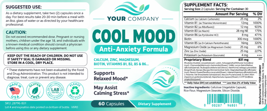Cool Mood Supplement Label – Modern & Clean Design