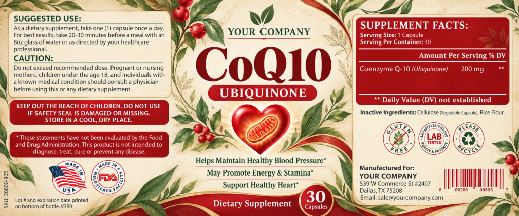 CoQ10 Supplement Label – Botanical & Natural Design