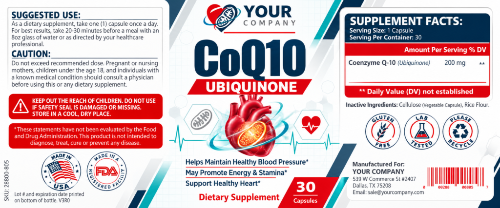 CoQ10 Supplement Label – Classic & Elegant Design