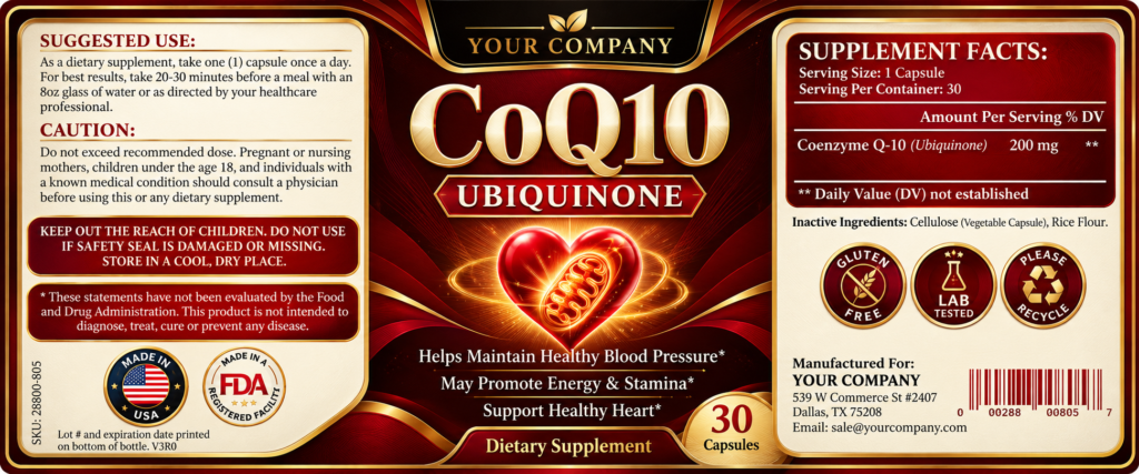 CoQ10 Supplement Label – Luxury & Premium Design