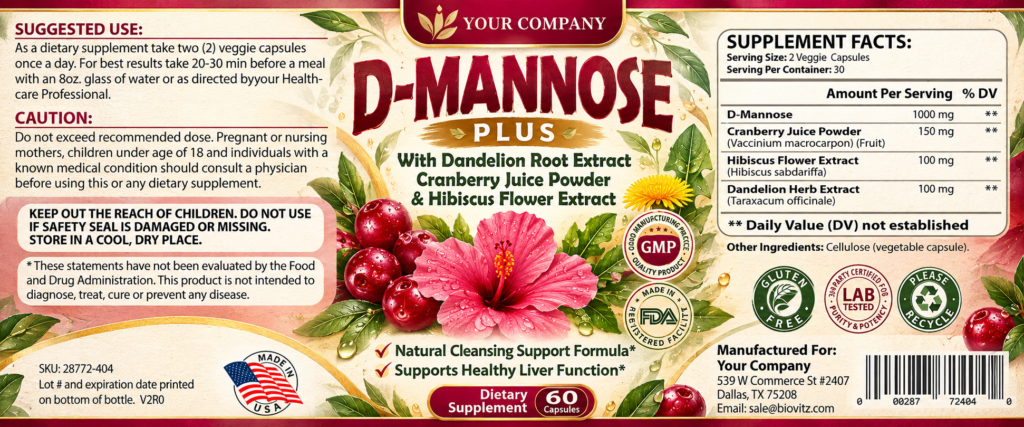 D-Mannose Plus Supplement Label – Botanical & Natural Design