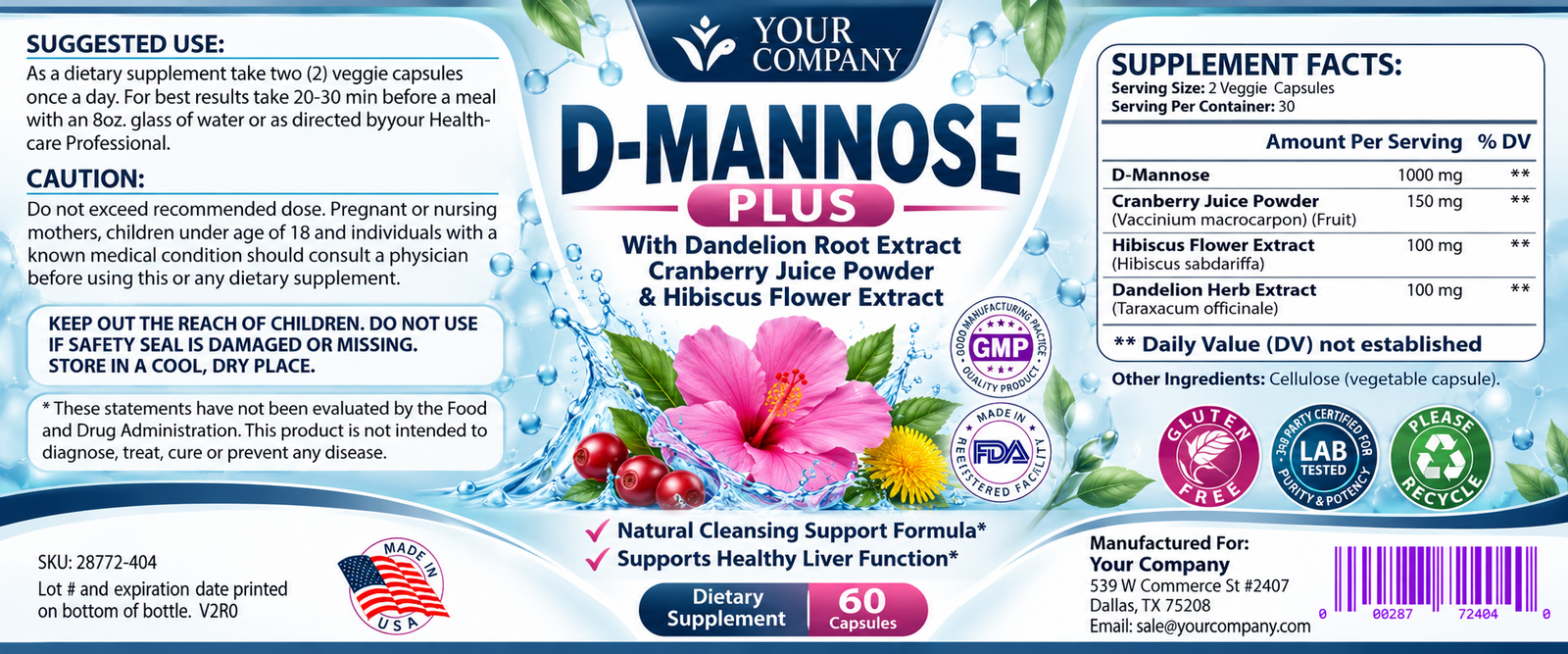 D-Mannose Plus Supplement Label – Classic & Elegant Design