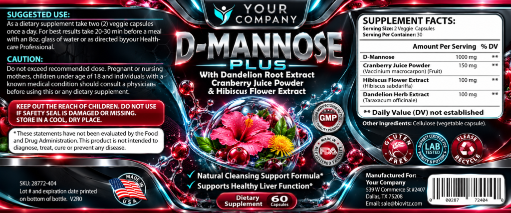 D-Mannose Plus Supplement Label – Futuristic & Neon Design