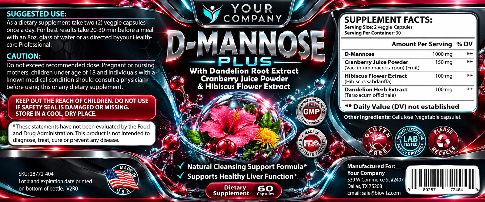 D-Mannose Plus Supplement Label – Futuristic & Neon Design