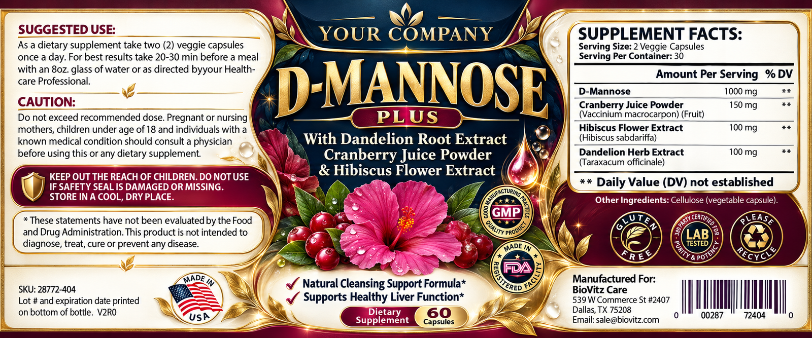 D-Mannose Plus Supplement Label – Luxury & Premium Design