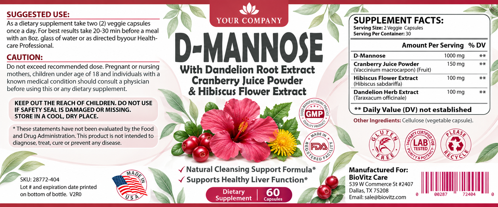 D-Mannose Plus Supplement Label – Modern & Clean Design