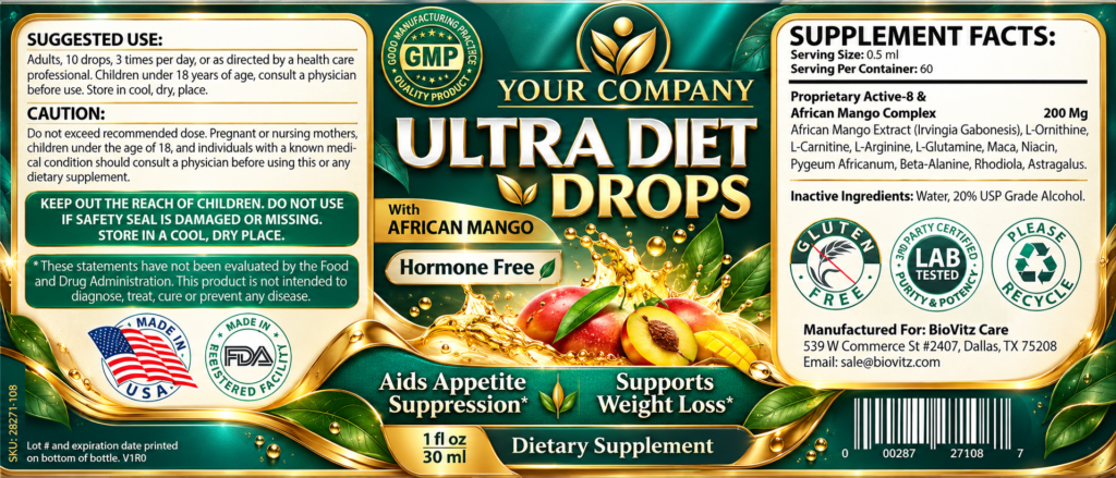 Diet Drops Ultra 1oz Supplement Label – Luxury & Premium Design