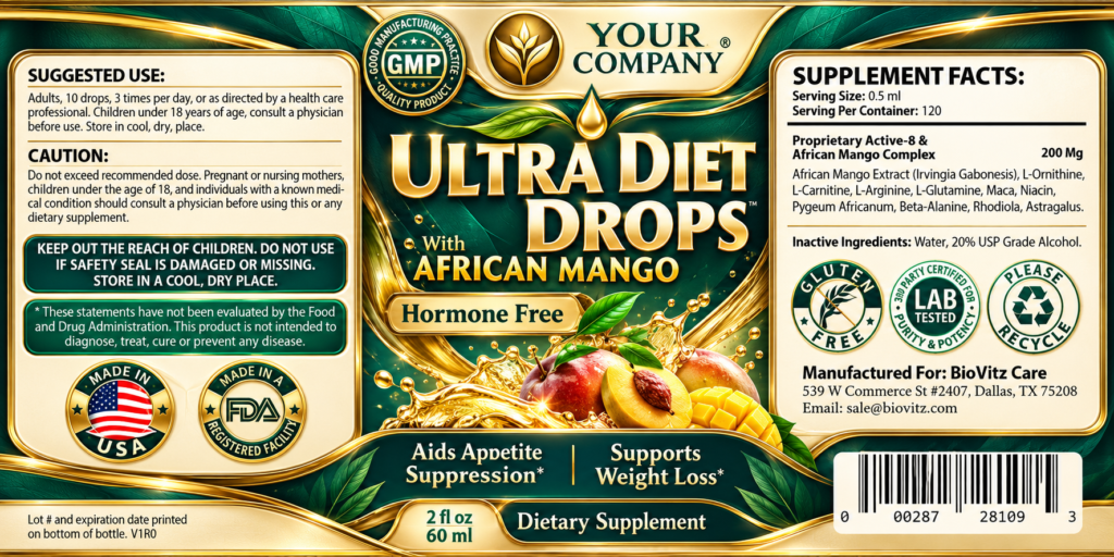 Diet Drops Ultra 2oz Supplement Label – Luxury & Premium Design