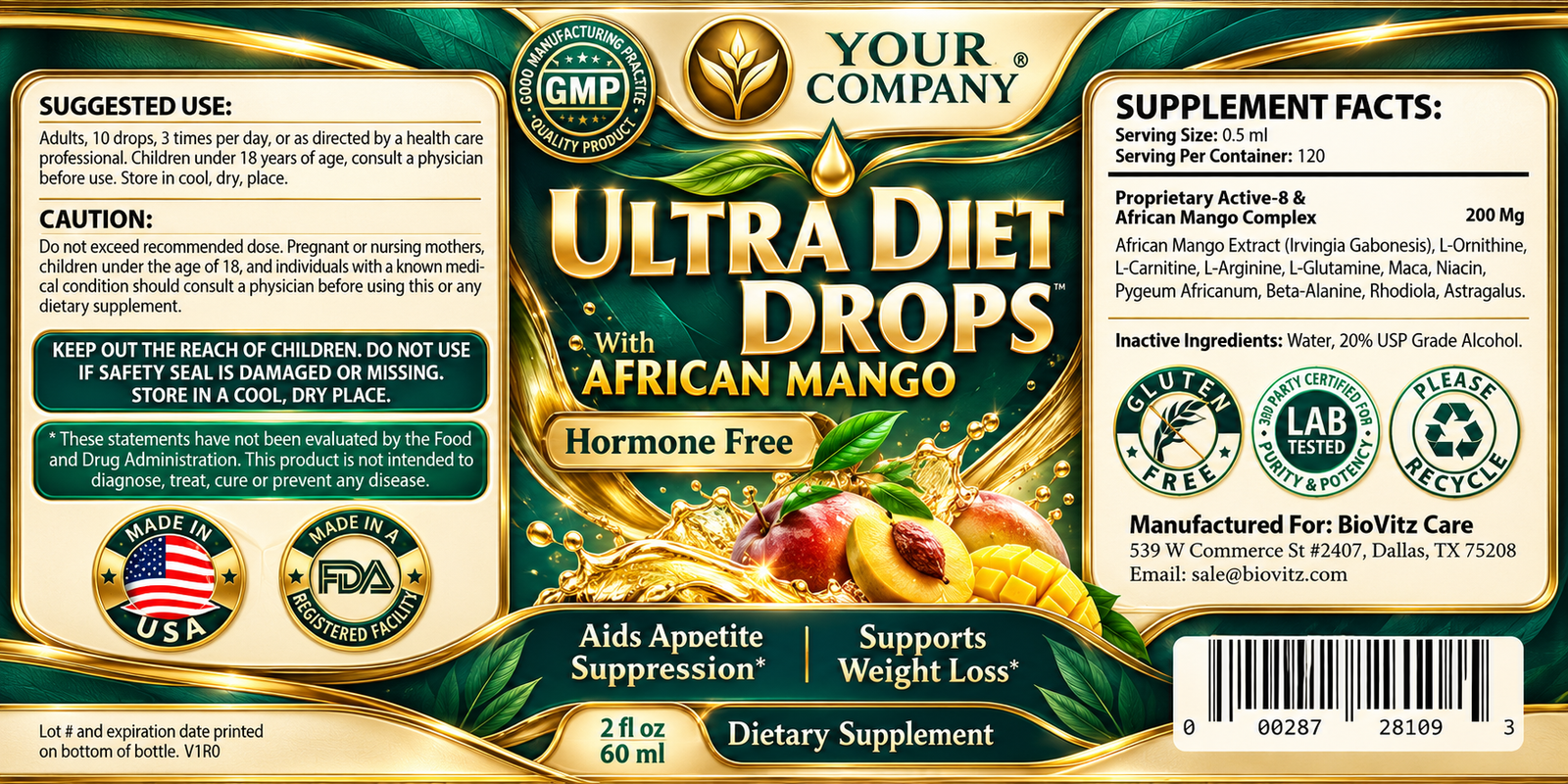 Diet Drops Ultra 2oz Supplement Label – Luxury & Premium Design