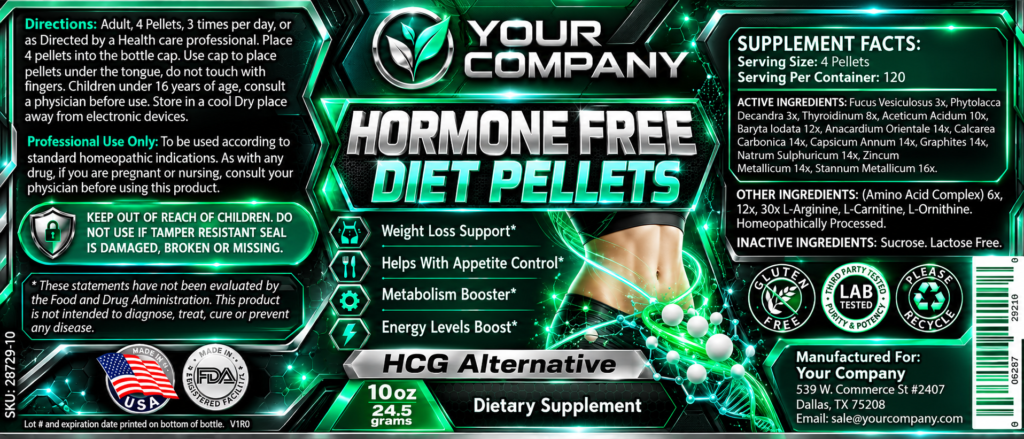 Diet Pellets Supplement Label – Futuristic & Neon Design