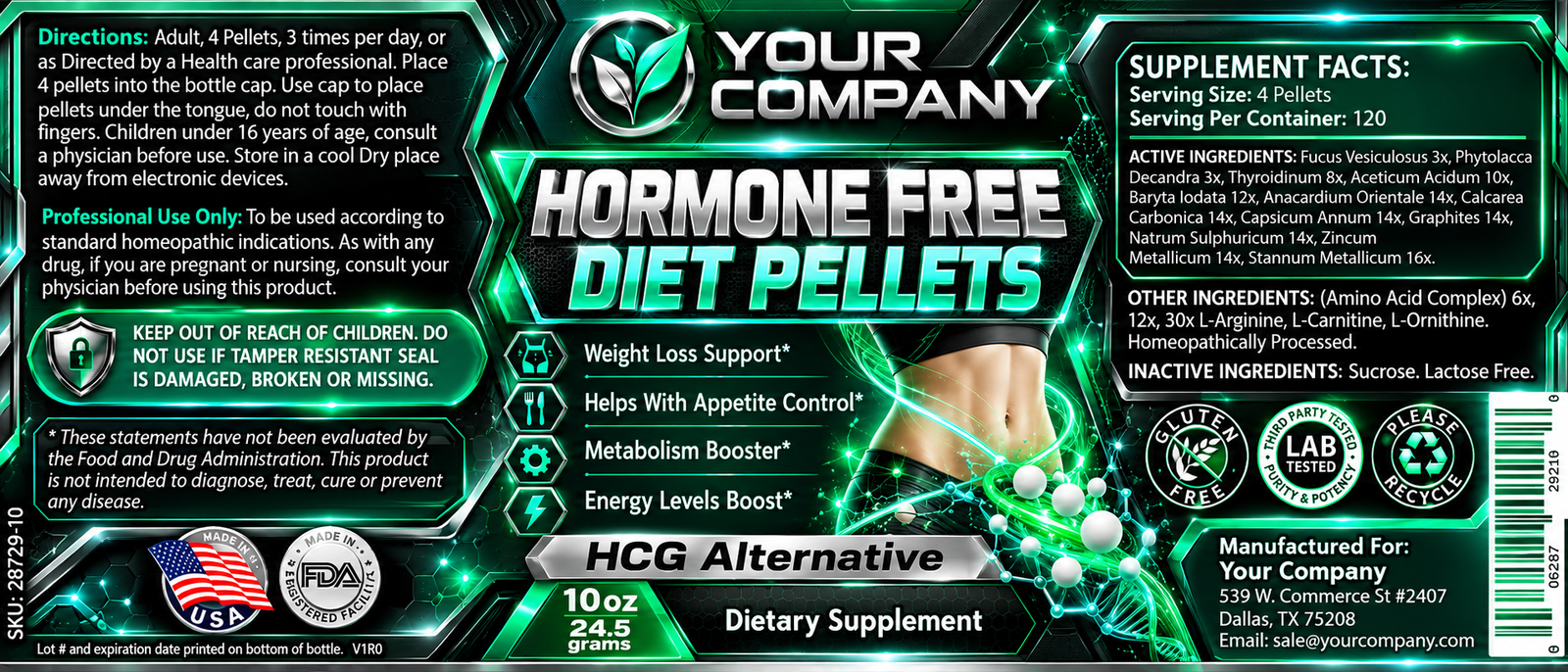 Diet Pellets Supplement Label – Futuristic & Neon Design