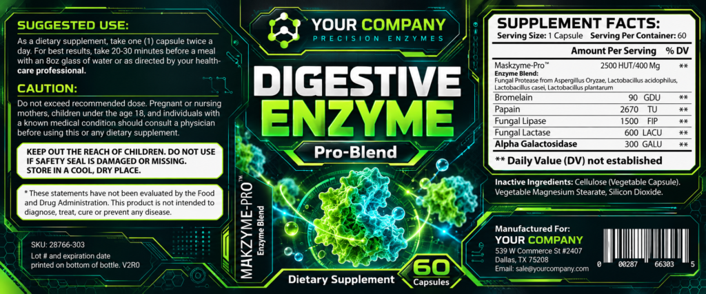 Digestive Enzyme Supplement Label – Futuristic & Neon Design