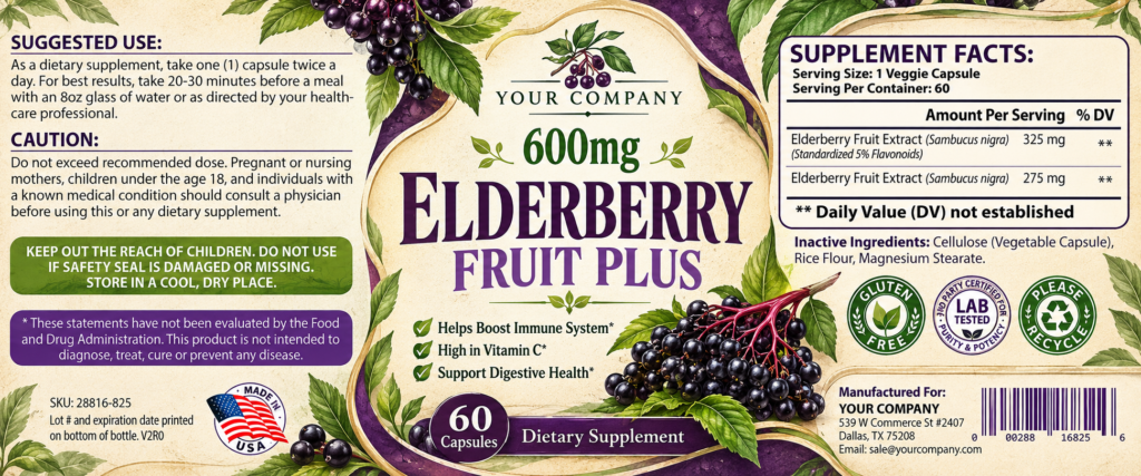 Elderberry Supplement Label – Botanical & Natural Design