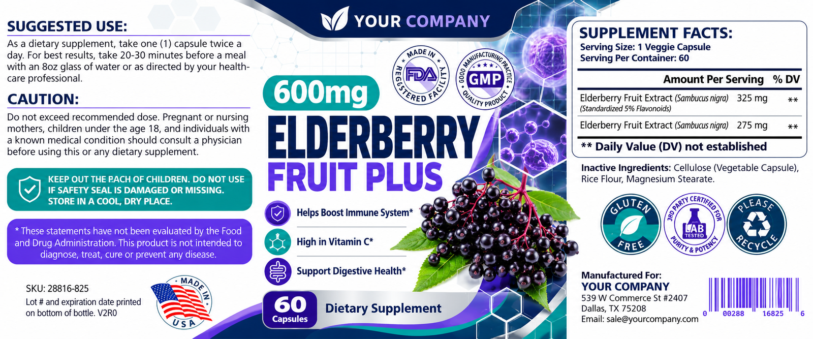 Elderberry Supplement Label – Classic & Elegant Design