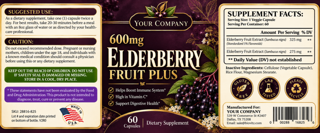Elderberry Supplement Label – Luxury & Premium Design