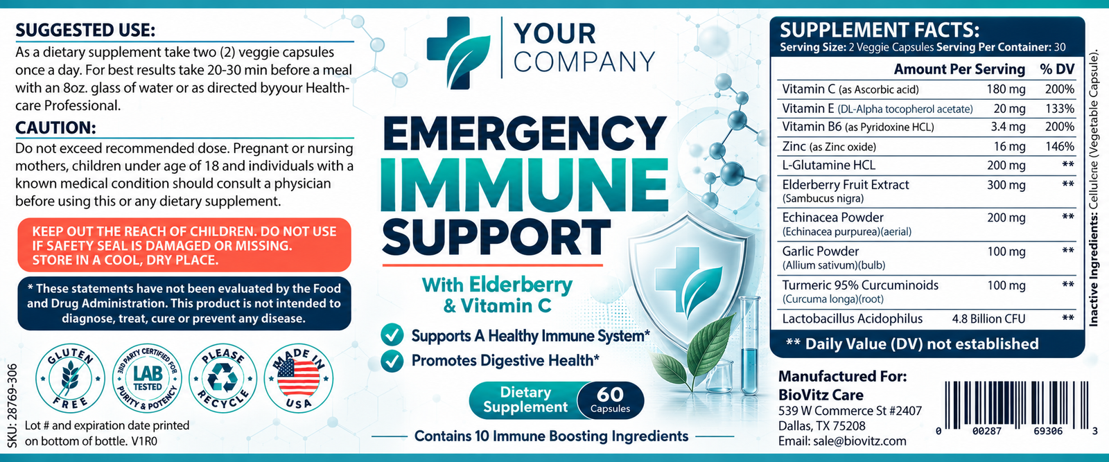 Emergency Immune Support Supplement Label – Classic & Elegant Design