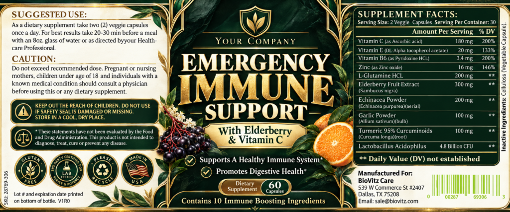 Emergency Immune Support Supplement Label – Luxury & Premium Design