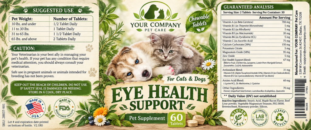 Eye Health for Pets Supplement Label – Botanical & Natural Design