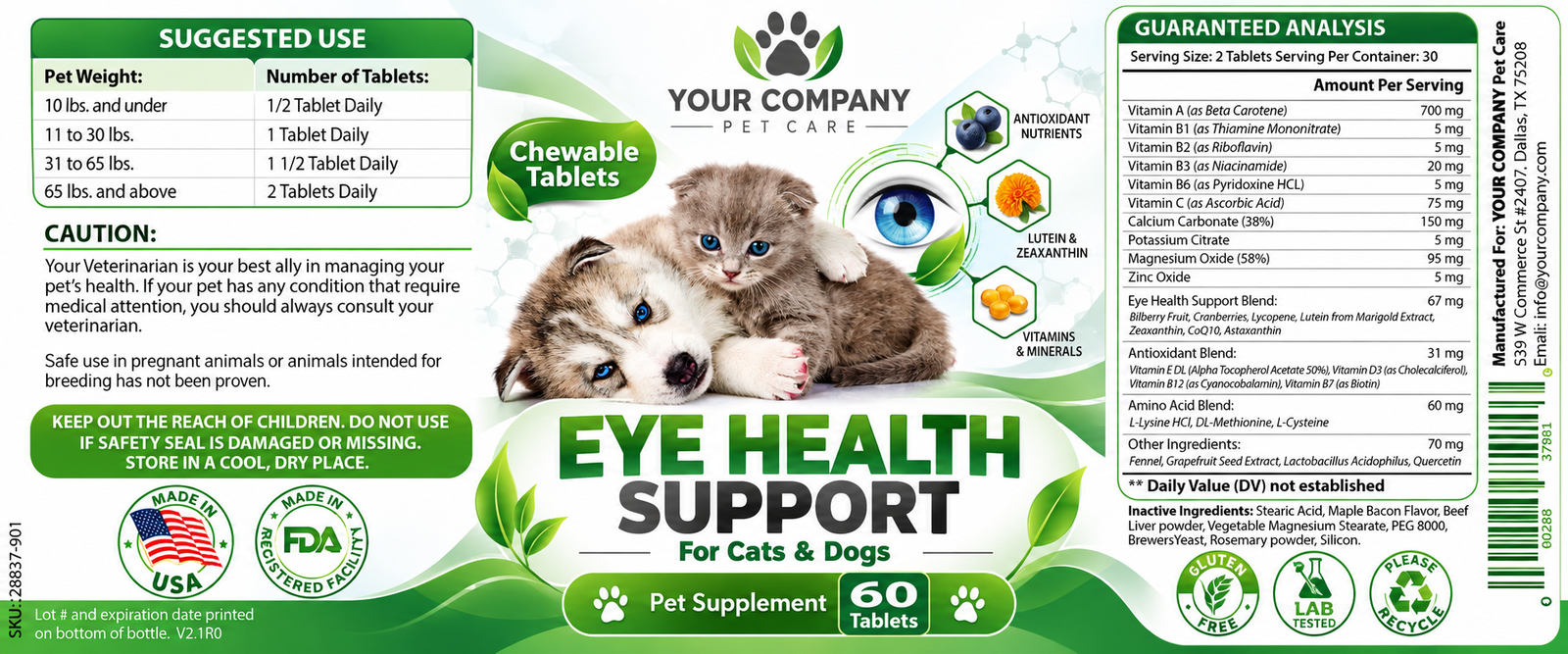 Eye Health for Pets Supplement Label – Classic & Elegant Design