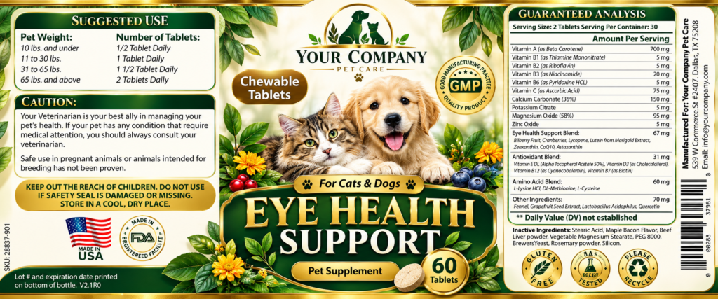 Eye Health for Pets Supplement Label – Luxury & Premium Design