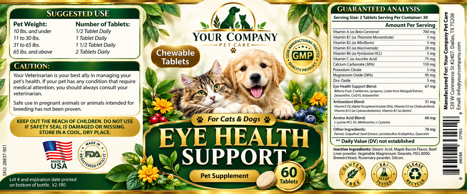 Eye Health for Pets Supplement Label – Luxury & Premium Design