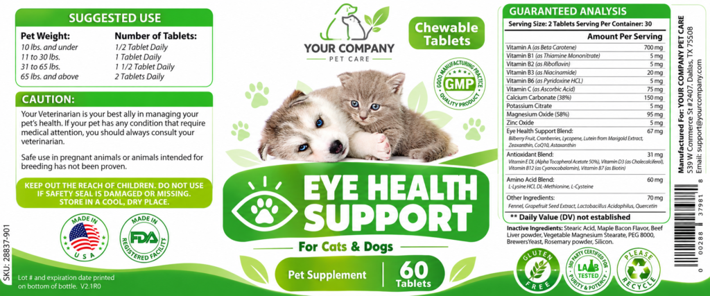Eye Health for Pets Supplement Label – Modern & Clean Design
