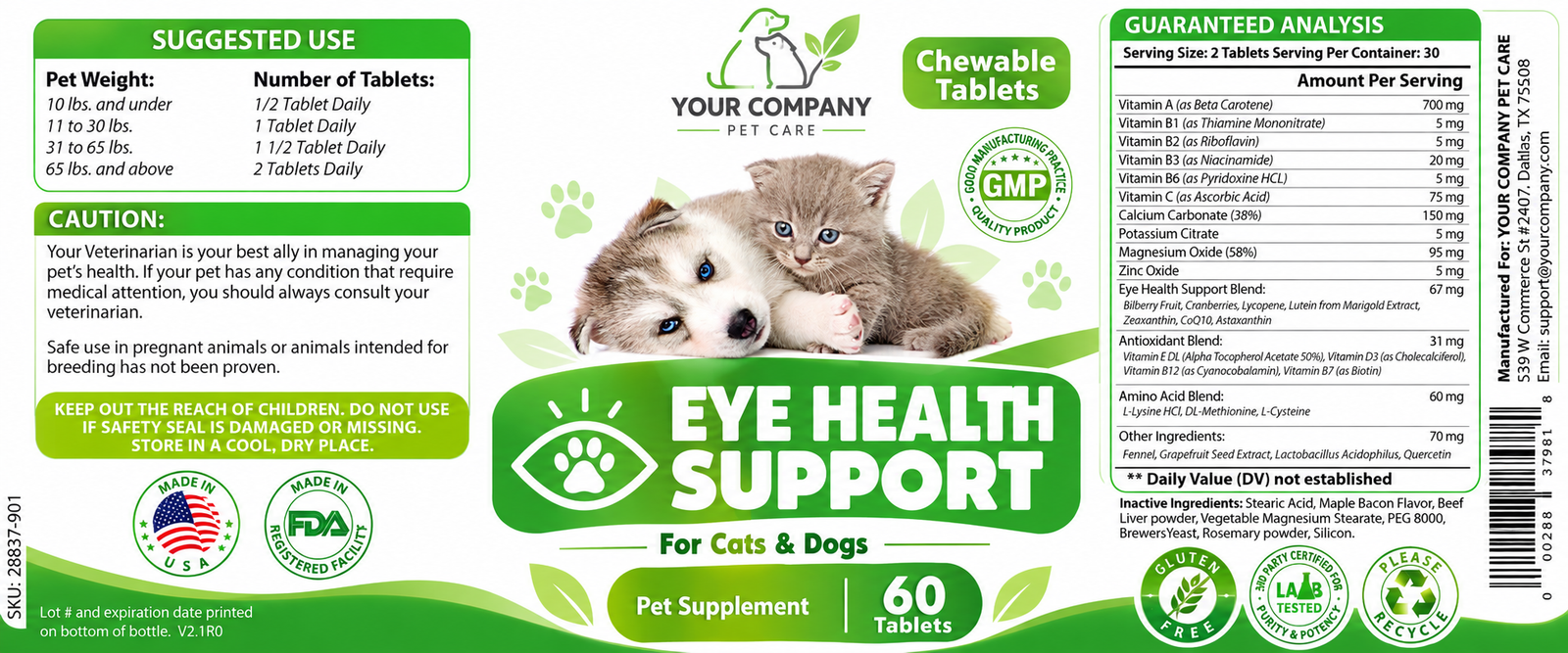 Eye Health for Pets Supplement Label – Modern & Clean Design