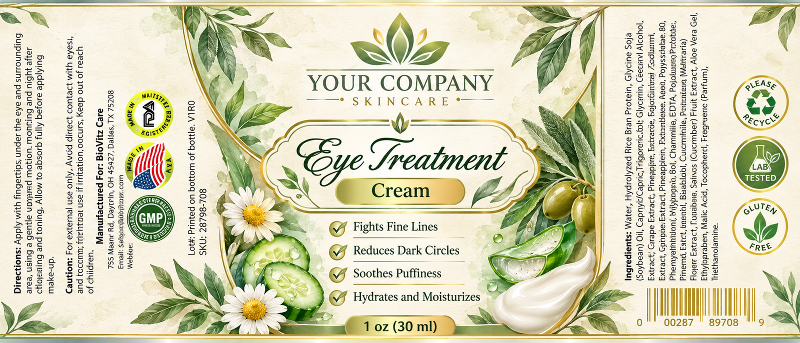 Eye Treatment Cream Skin Care Label – Botanical & Natural Design