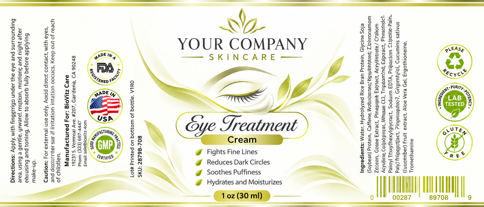 Eye Treatment Cream Skin Care Label – Modern & Clean Design