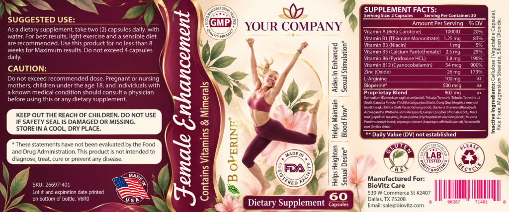 Female Enhancement Supplement Label – Botanical & Natural Design